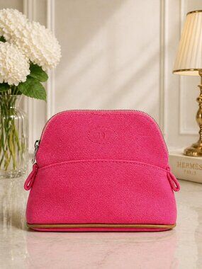 Authentic Hermès Bolide Mini Pink Canvas Cosmetic Pouch | Luxury Makeup Bag